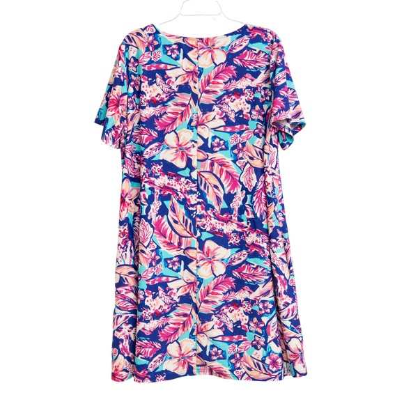 Aryeh XL Bright Tropical Floral Print Tunic Dress Pockets Performance Athleisure - Picture 6 of 6